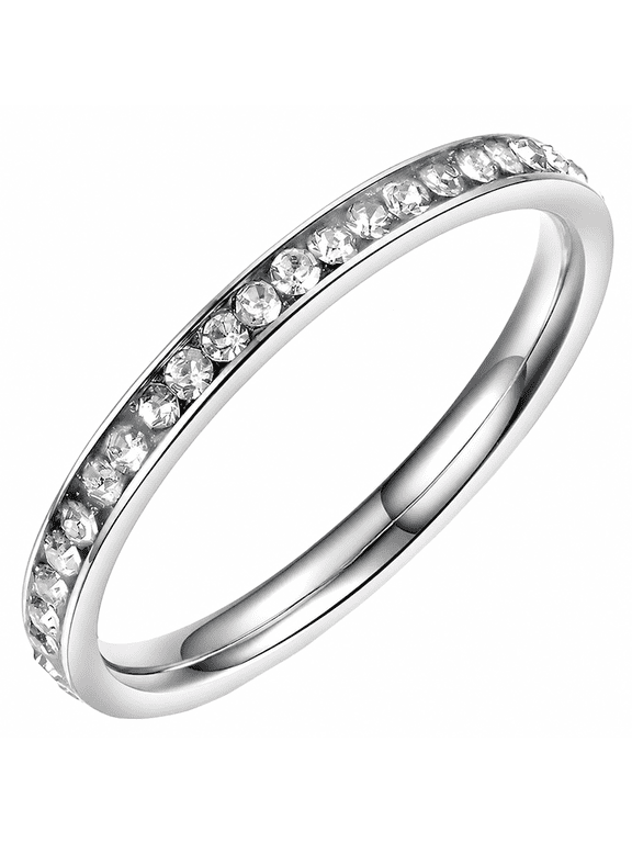 Women’s Stainless Steel Stackable Ring for Women, Thin Band with Clear Accent Stones, Size 4-7, Daily Wear Promise Ring, Birthday Anniversary Valentine Gift for Her