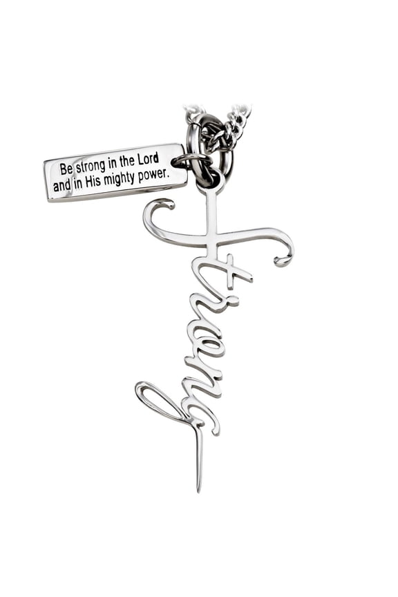 Women's Stainless Steel Strong Cross Necklace-Ephesians 6:10 by Shields of Strength