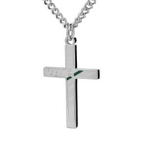 Women's Stainless Steel Thin Green Line Cross Necklace-Joshua 1:9 by Shields of Strength