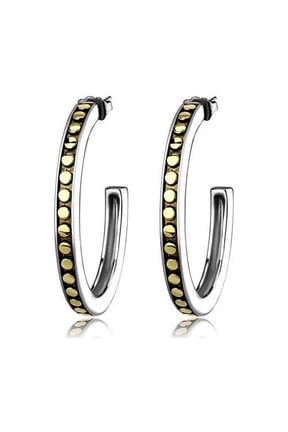 Women's Stainless Steel Two-Tone IP Gold Epoxy Jet Hoops & Huggies Earrings