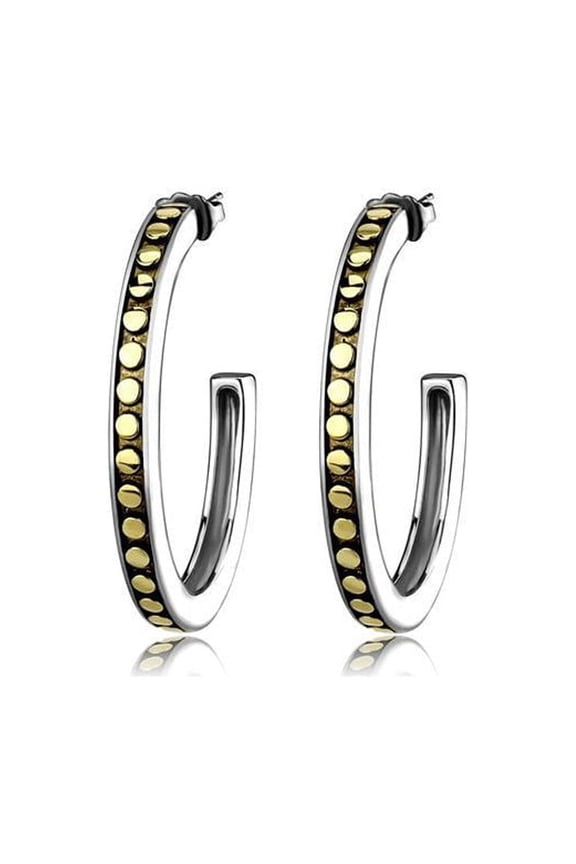 Women's Stainless Steel Two-Tone IP Gold Epoxy Jet Hoops & Huggies Earrings