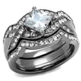 thumbnail image 1 of Women's Stainless Steel Two-Tone IP Light Black 7.42(g) CZ Clear Ring Set, 1 of 5