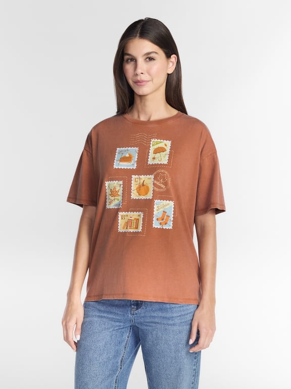 Women's Stamps of Autumn Graphic Seasonal Fall Tee, from Positivitees, Sizes S-4X