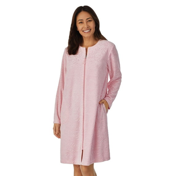 Women's Stan Herman Embossed Vintage Terry Zip-Front Robe Color: Pink Size: LARGE