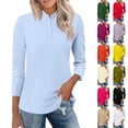 thumbnail image 1 of Women's Stand Collar 3/4 Sleeve Blouse Casual Basic Top All Season Fashion Trending Apparel, 1 of 6