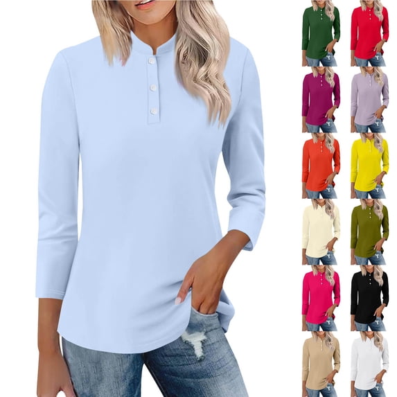 Women's Stand Collar 3/4 Sleeve Blouse Casual Basic Top All Season Fashion Trending Apparel