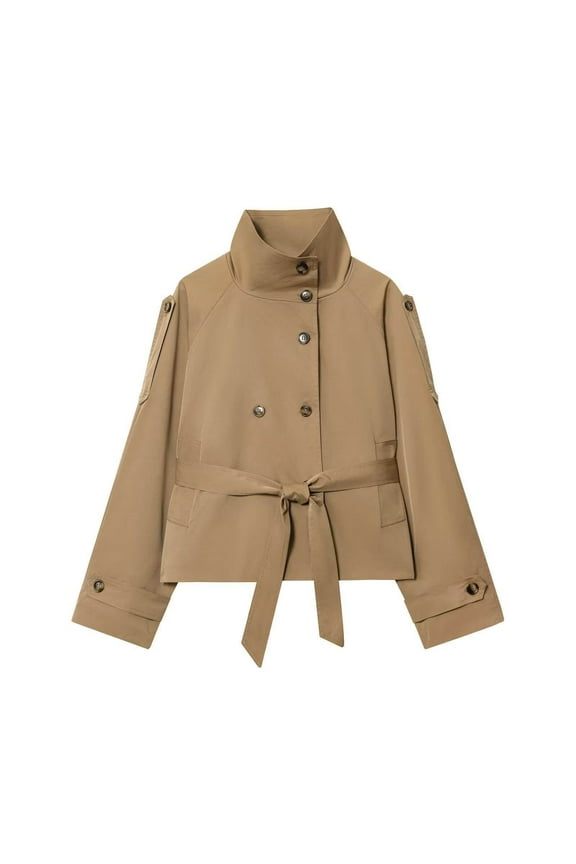 Women's Stand Up Collar Cinched Waist Jacket Anorak Coat Long Sleeve Button Down Pocket Casual Versatile Daily Wear Streetwear Loungewear Travel Fashion Essential Gift for Women