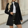 thumbnail image 1 of Women's Stand Collar Coat, Single Breasted Mid-Length Jacket, Slim Fit A-Line Peacoat, Tailored Outerwear, Elegant Long Sleeve Overcoat, Modern Trench Style Black XL, 1 of 7