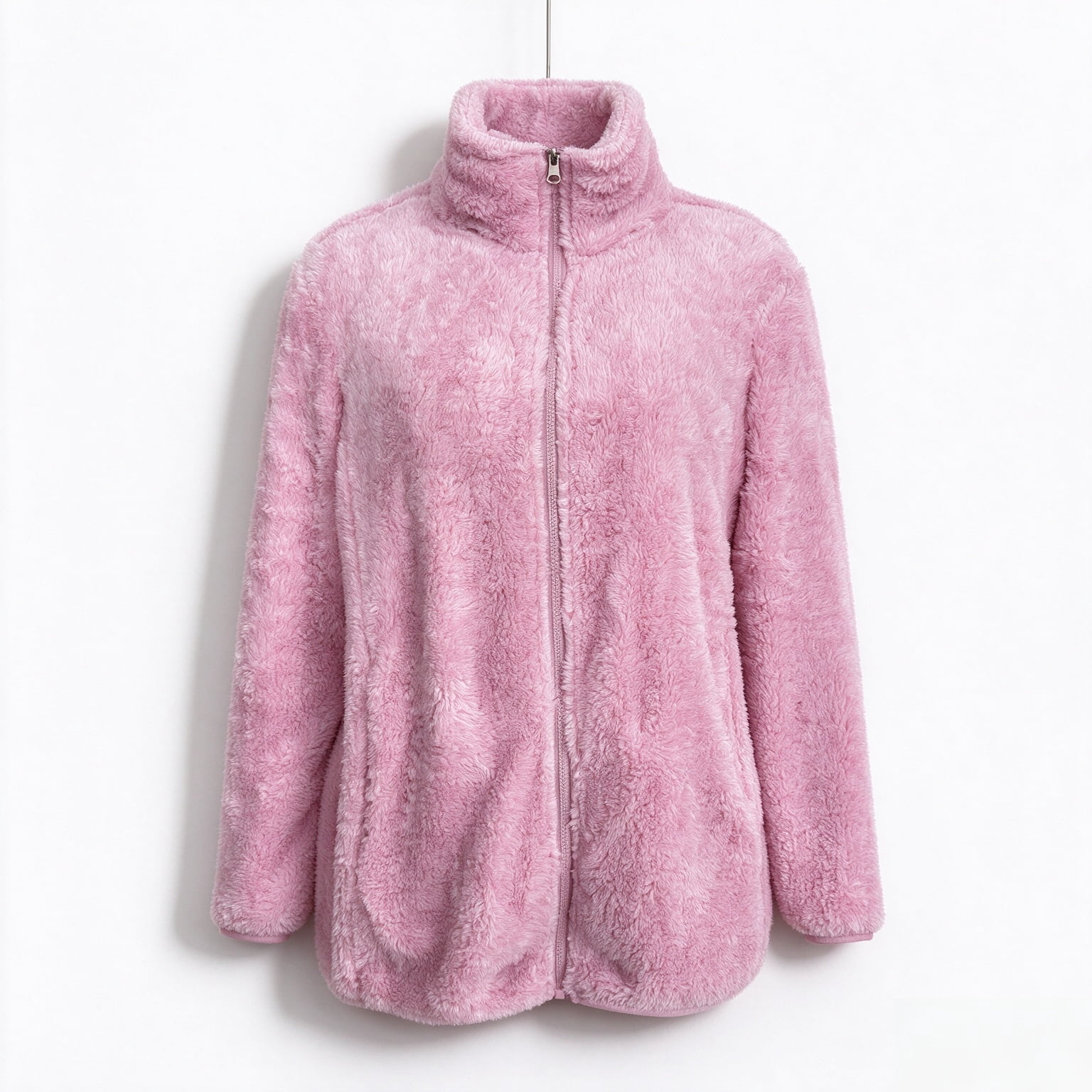 Women's Stand Collar Full Zip Fleece Jacket, Pink - Walmart.com