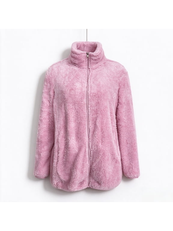 Women's Stand Collar Full Zip Fleece Jacket, Pink