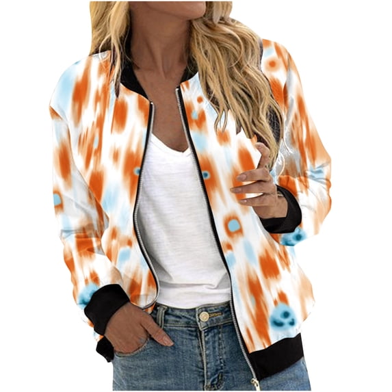 Women's Stand Collar Long Sleeve Jacket Winter Zipper Printing Coat Winter Loose Casual Outerwear