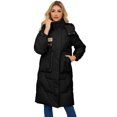 thumbnail image 1 of Women's Stand Collar Mid-Length Cotton Padded Coat with Removable Hood & Pockets, Black Long Sleeve Zipper Design, Windproof Warm Heavyweight Casual Jacket for Spring Autumn Winter, S-XL, 1 of 11