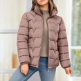 thumbnail image 1 of Women's Stand Collar Puffer Jacket, Plus Size Lightweight Quilted Winter Coat, Full Zip Casual Jacket, Oversized Warm Coat, Everyday Outerwear Coffee XXXL, 1 of 8