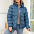 thumbnail image 1 of Women's Stand Collar Puffer Jacket, Plus Size Lightweight Quilted Winter Coat, Full Zip Casual Jacket, Oversized Warm Coat, Everyday Outerwear Dark Blue XXL, 1 of 8