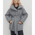 thumbnail image 1 of Women's Stand Collar Puffer Pattern Cotton Jacket Belt Button Up Long Sleeve Warm Coat Winter Outerwear, 1 of 7
