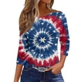 thumbnail image 1 of Women's Stand Collar Pullover Blouse, 3/4 Sleeve Independence Day Themed Casual Top for Spring Layering, Soft & Quick-Dry Material,Blue M, 1 of 5