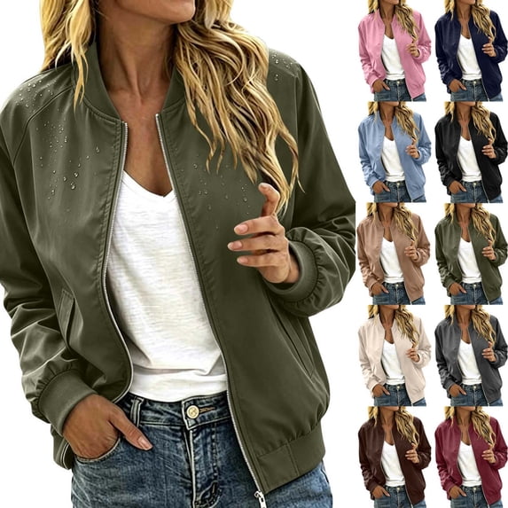 Women's Stand Collar Raglan Waterproof Zip Up Rib Cuff Casual Jacket,L,Women's Plus Size