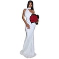 thumbnail image 1 of Women's Stand Collar Ribbons Sleeveless Pleated Irregular Long Dress, Hips Wrapped, Solid Color, 1 of 18