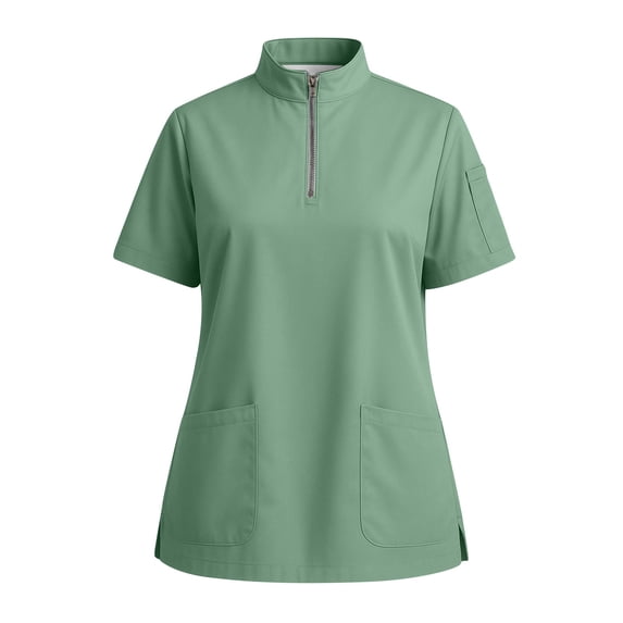 Women's Stand Collar Scrub Top with Zipper Front – Soft Stretch Breathable Fabric with Multiple Pockets Mint Green 4XL
