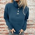 thumbnail image 1 of Women's Stand Collar Sweater Oversized Quarter Button Collar Knit Pullover Tops Fall Winter Warm Tunic Sweaters Blue S, 1 of 5