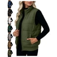 thumbnail image 1 of Women's Stand Collar Vest Padded Zip Front Loose Fit Versatile Fall Winter Vest, 1 of 9