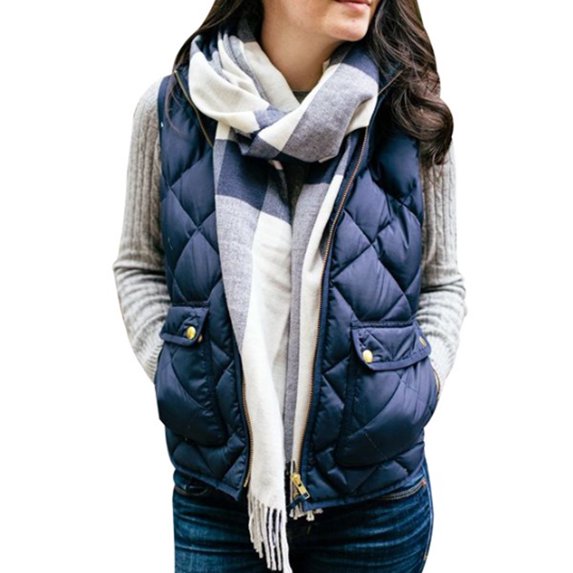 Women's Stand Collar Warm Padded Zip Closure Side Pockets Gilet Quilted Puffer Vest