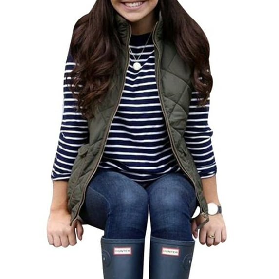 Women's Stand Collar Warm Padded Zip Closure Side Pockets Gilet Quilted Puffer Vest