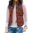 thumbnail image 1 of Women's Stand Collar Warm Padded Zip Closure Side Pockets Gilet Quilted Puffer Vest, 1 of 8