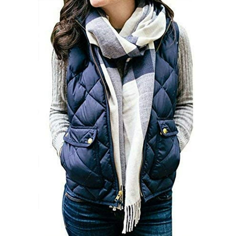 Women's Stand Collar Warm Padded Zip Closure Side Pockets Gilet Quilted  Puffer Vest