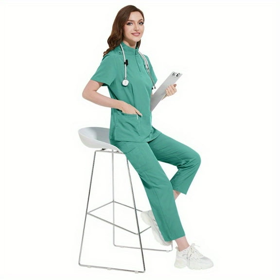 Women's Stand Collar Work Uniform Set - Modern, Comfortable, and Professional Outfit for Various Work Environments