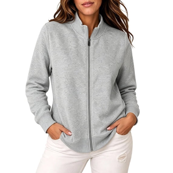 Women's Stand Collar Zip up Long Sleeve Jacket Casual Loose Fit Sweatshirts Jackets Daily Workout Stand Collar Zip up Sweatshirts Athletic Casual Lightweight Sweatshirts,Light Ashy,XL