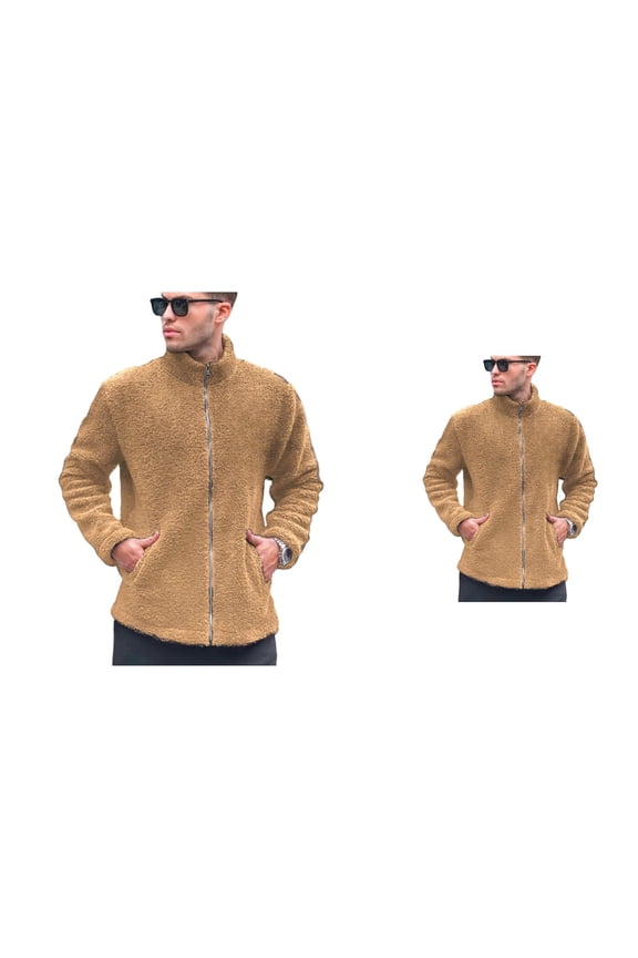 Women's Stand Collar Zip-Up Jacket, Soft Thermal-Lined Fuzzy Shearling Pullover, Casual Oversized Long Sleeve Outerwear, Lightweight Full-Zippered Textured Coat for Fall Winter