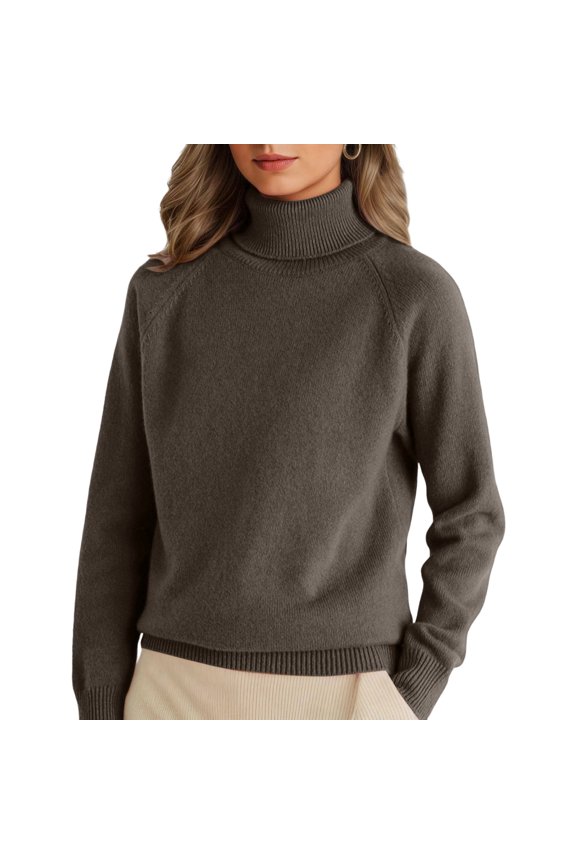 Women's Stand-up Collar Pullover Loose Thick Solid Color Turtleneck Knitted Base Sweater, Cozy and Warm Sweater for Winter, Loose Fit Design, Ideal for Layering under Coats,Coffee,S
