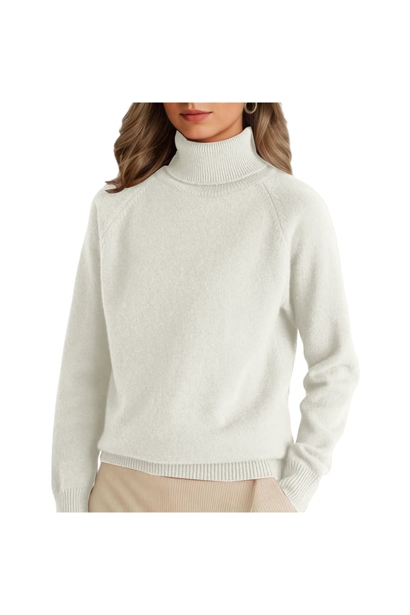 Women's Stand-up Collar Pullover Loose Thick Solid Color Turtleneck Knitted Base Sweater, Cozy and Warm Sweater for Winter, Loose Fit Design, Ideal for Layering under Coats,White,S