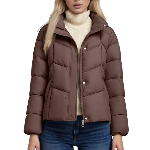 Women's Stand-up Collar Versatile Loose Warm Fashion Cotton Coat Coffee M