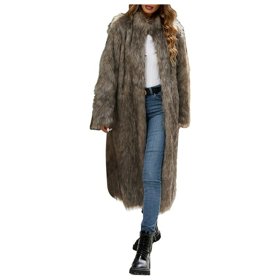 Women's Standing Collar Imitation Trench Long Coat Jacket Outerwear for Ladies