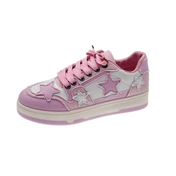 Women's Star Canvas Sneakers, Colorblock Lace-Up Casual Low-Top Shoes