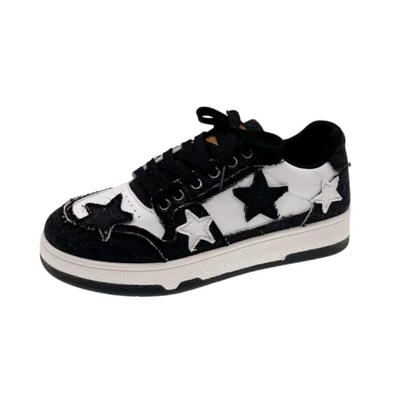 Women's Star Canvas Sneakers, Colorblock Lace-Up Casual Low-Top Shoes