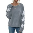 thumbnail image 1 of Women's Star Pattern Crewneck Sweater Lightweight Long Sleeve Pullover (Gray, S), 1 of 2