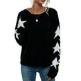 thumbnail image 1 of Women's Star Pattern Crewneck Sweater Lightweight Long Sleeve Pullover (White, L), 1 of 2
