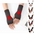 thumbnail image 1 of Women's Star Pattern Fingerless Thumb Hole Knitted Wrist Length Mitten Gloves Gray One Size, 1 of 5