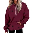 thumbnail image 1 of Women's Star Print Drawstring Hooded Sweatshirt with Pocket, Lightweight Oversized Long Sleeve Pullover Top, Casual Streetwear Fall Winter Comfort Wear, Aesthetic Soft Fleece Loungewear Red S, 1 of 9