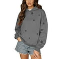 thumbnail image 1 of Women's Star Print Drawstring Hooded Sweatshirt with Pocket, Lightweight Oversized Long Sleeve Pullover Top, Casual Streetwear Fall Winter Comfort Wear, Aesthetic Soft Fleece Loungewear Grey L, 1 of 8