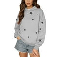 thumbnail image 1 of Women's Star Print Drawstring Hooded Sweatshirt with Pocket, Lightweight Oversized Long Sleeve Pullover Top, Casual Streetwear Fall Winter Comfort Wear, Aesthetic Soft Fleece Loungewear Light Ashy M, 1 of 8