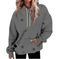 thumbnail image 1 of Women's Star Print Drawstring Hooded Sweatshirt with Pocket, Lightweight Oversized Long Sleeve Pullover Top, Casual Streetwear Fall Winter Comfort Wear, Aesthetic Soft Fleece Loungewear Grey L, 1 of 9