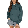 thumbnail image 1 of Women's Star Print Drawstring Hooded Sweatshirt with Pocket, Lightweight Oversized Long Sleeve Pullover Top, Casual Streetwear Fall Winter Comfort Wear, Aesthetic Soft Fleece Loungewear Light Green S, 1 of 8