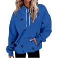thumbnail image 1 of Women's Star Print Drawstring Hooded Sweatshirt with Pocket, Oversized Long Sleeve Pullover, Plus Size Soft Comfy Fall Top for Streetwear, Casual Daily Wear and Concert Events Blue L, 1 of 9