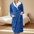 thumbnail image 1 of Women's Star Print Fleece Bathrobe, Long Length Plush Robe, Soft Cozy Loungewear, Knee Length Gown with Pockets, Comfortable Spa Style Robe for Women Blue L, 1 of 5