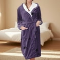 thumbnail image 1 of Women's Star Print Fleece Bathrobe, Long Length Plush Robe, Soft Cozy Loungewear, Knee Length Gown with Pockets, Comfortable Spa Style Robe for Women Purple L, 1 of 5
