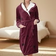 thumbnail image 1 of Women's Star Print Fleece Bathrobe, Long Length Plush Robe, Soft Cozy Loungewear, Knee Length Gown with Pockets, Comfortable Spa Style Robe for Women Red M, 1 of 5